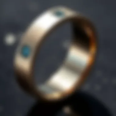 Modern wedding band with a brushed texture and inlaid gemstones