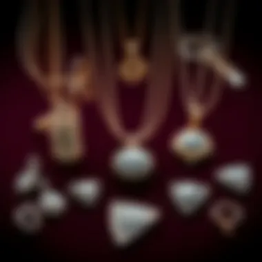 Elegant Display of Moon Meteorite Jewelry A beautifully arranged display of various moon meteorite jewelry pieces on a velvet background