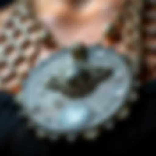 A close-up view of a moon meteorite necklace showcasing its intricate details and textures