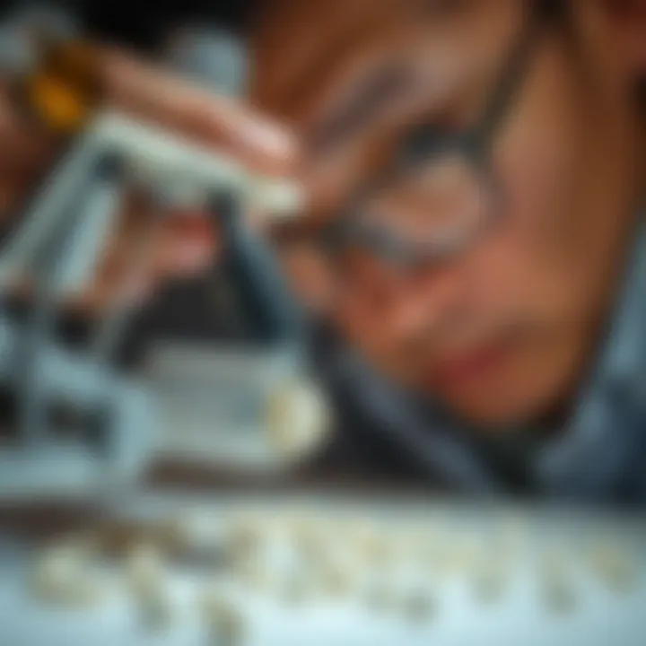 Expert Evaluation A professional appraiser examining pearls with precision tools