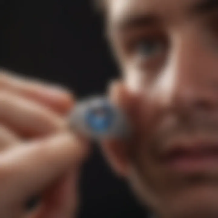 Close-up of a jeweler assessing a ring