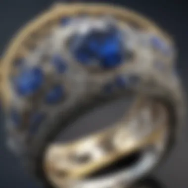 Intricate design details of sapphire engagement rings