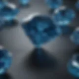 Close-up of a synthetic blue diamond exhibiting its unique hue and clarity