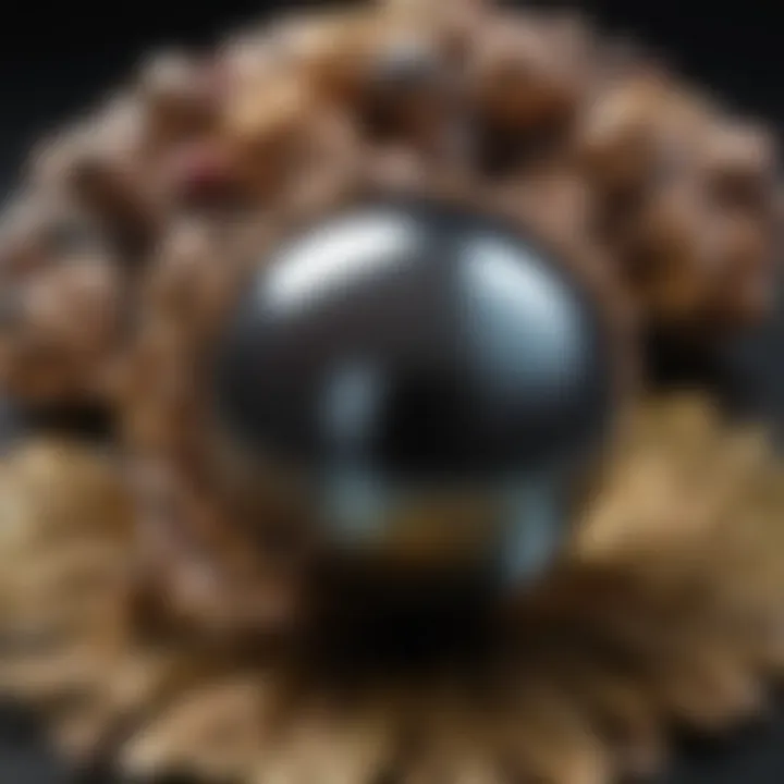 Close-up of a Tahitian black pearl showcasing its unique luster and iridescence