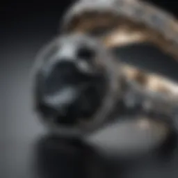 Close-up view of a genuine black diamond ring showcasing its unique luster