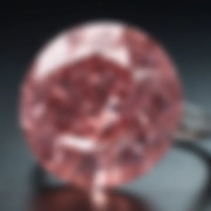 Close-up of a pink diamond highlighting its unique color and clarity