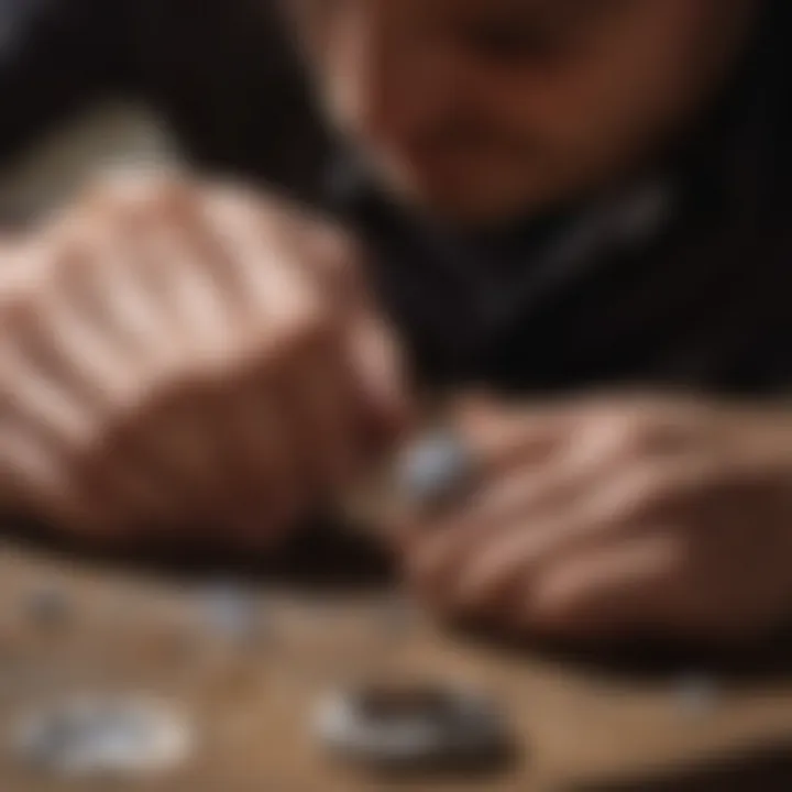 Artisan crafting a moissanite meteorite ring in a workshop