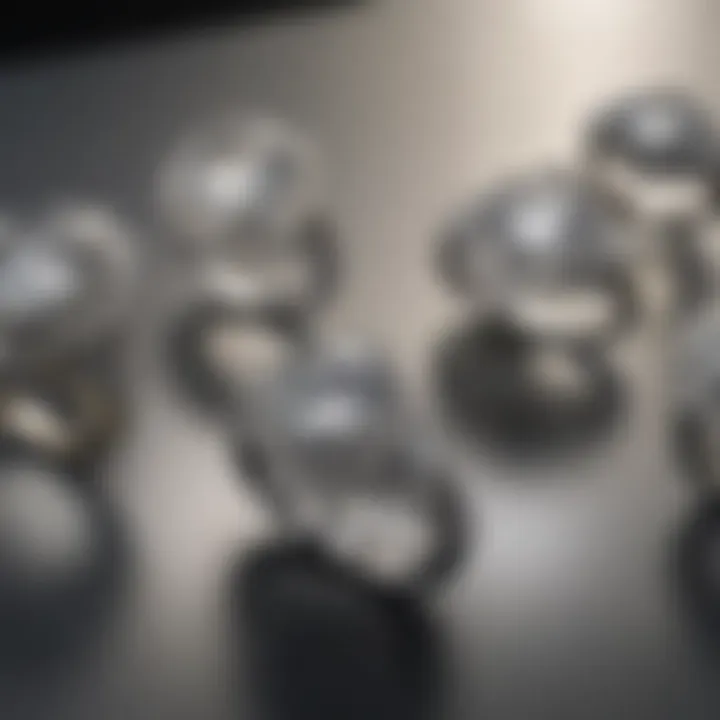 A collection of moissanite meteorite rings displayed elegantly