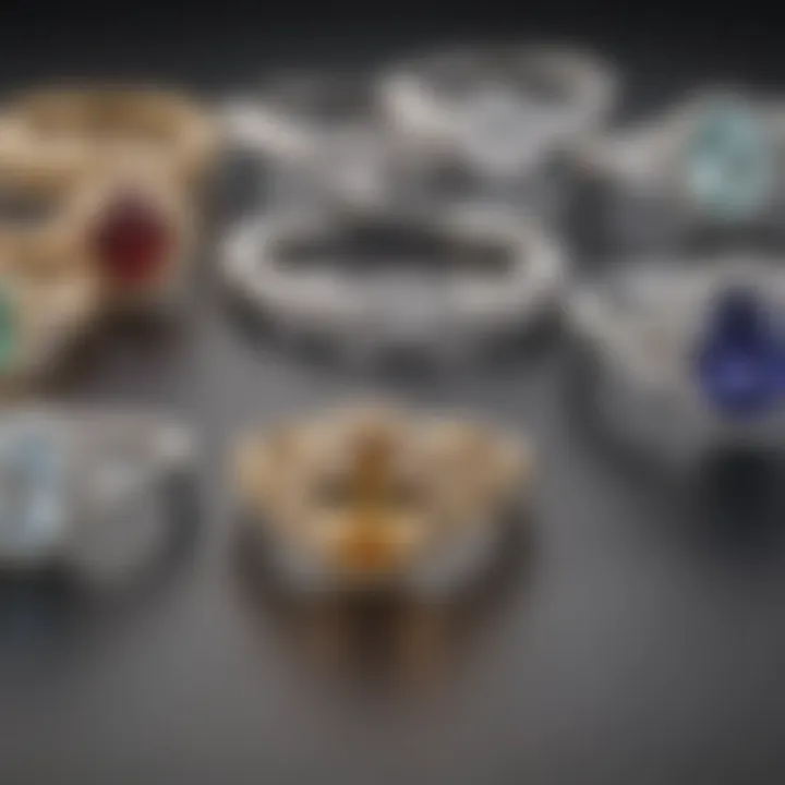 A collection of various styles of oval bezel set engagement rings