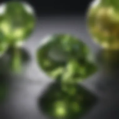 Close-up of a polished peridot gemstone showcasing its vibrant green color and clarity.