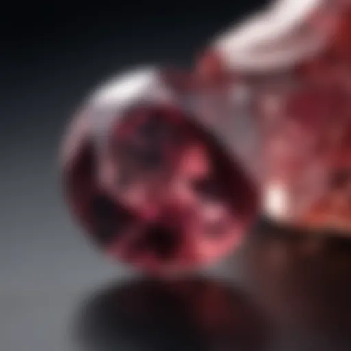 Close-up view of a polished rhodolite garnet, showcasing its rich color and clarity.