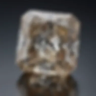 Close-up view of a three carat elongated radiant cut diamond showcasing its brilliance and clarity