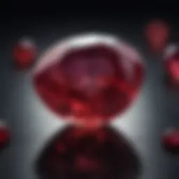 Close-up view of a natural untreated ruby showcasing its vibrant red color and inclusions