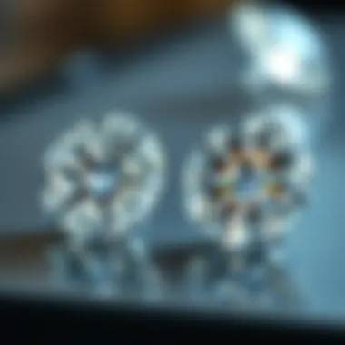 Comparison of natural and synthetic diamonds on display