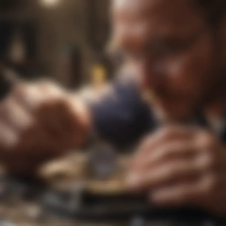 Close-up of a jeweler working on a piece with tools