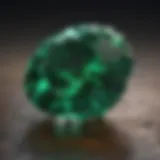 A close-up view of an emerald gemstone showcasing its vibrant green color.