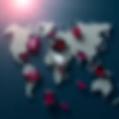 Geographic Origins of Rubies Map illustrating the geographic origins of rubies worldwide