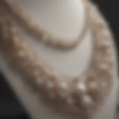 Close-up of layered pearl necklaces