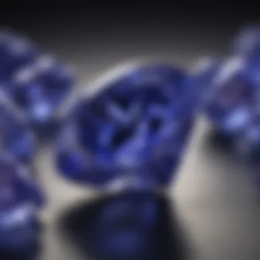 A close-up view of a high-quality tanzanite gemstone showcasing its vivid blue and violet hues.