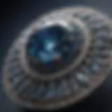 A close-up view of the Hope Diamond showcasing its deep blue color and unique facets.