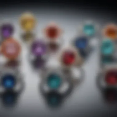 Elegant display of various gemstone engagement rings in different styles