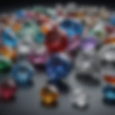 Assortment of Anniversary Gemstones A beautifully arranged assortment of various gemstones symbolizing different wedding anniversaries