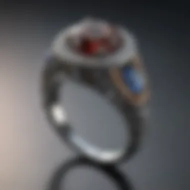 An elegant display of a gemstone ring representing the traditional gift for a specific anniversary