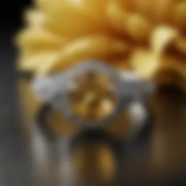 An elegant yellow sapphire engagement ring displayed on a velvet surface