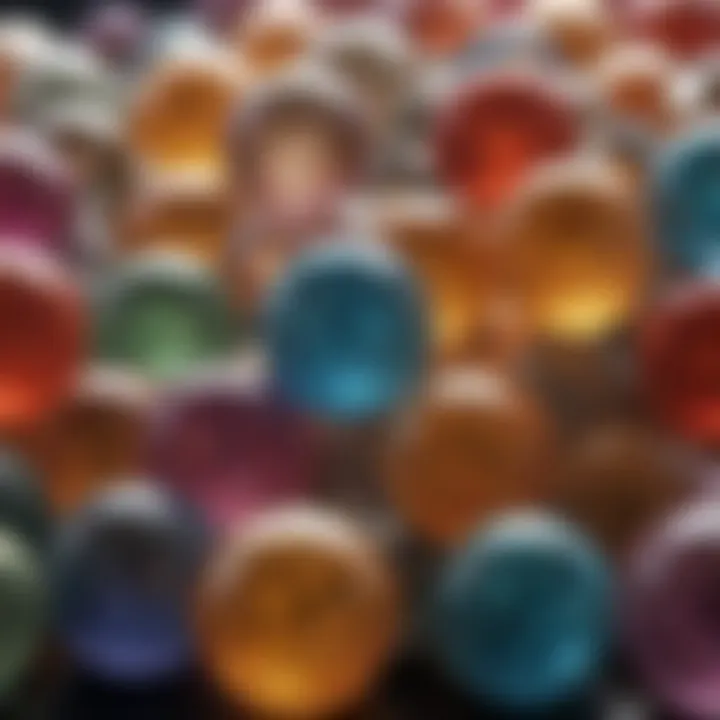 Close-up of translucent beads reflecting light, highlighting their unique textures.