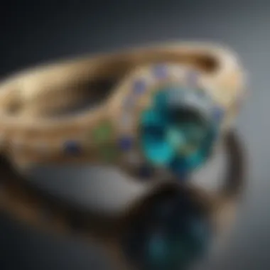 An elegant piece of jewelry featuring blue-green sapphires set in gold.