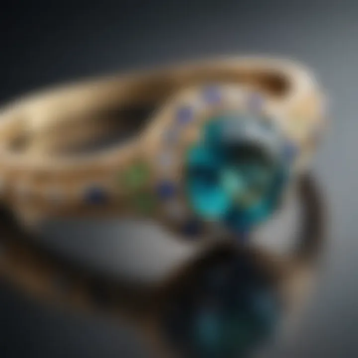 An elegant piece of jewelry featuring blue-green sapphires set in gold.