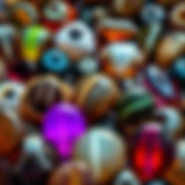 A collection of various cat's eye gems displaying their diverse colors and effects.