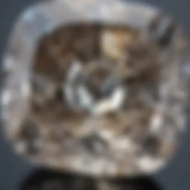 Close-up of a cushion cut diamond showcasing its unique facets