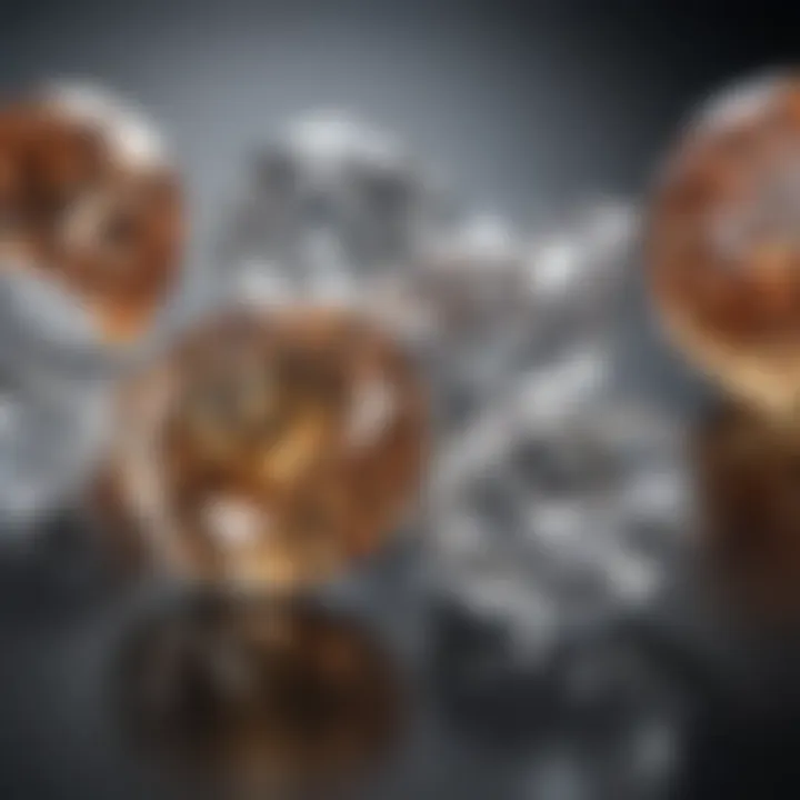 Side-by-side comparison of diamonds with different clarity levels reflecting light.