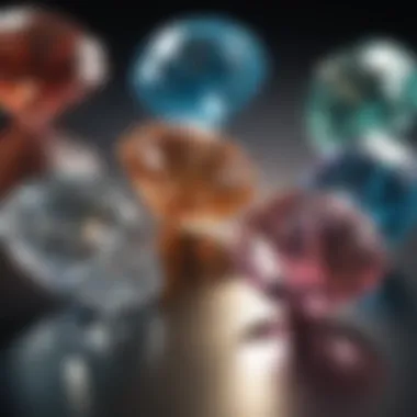 A close-up of diamonds showcasing different color grades