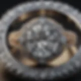 A close-up view of a diamond ring with intricate design highlighting its brilliance and cut.