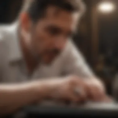 Jeweler Analyzing Ring Size Jeweler examining a ring for resizing
