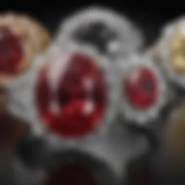 Comparison of various ruby diamond rings showcasing color and clarity