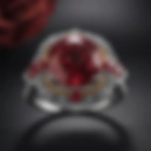 Elegant ruby diamond ring displayed on a velvet surface