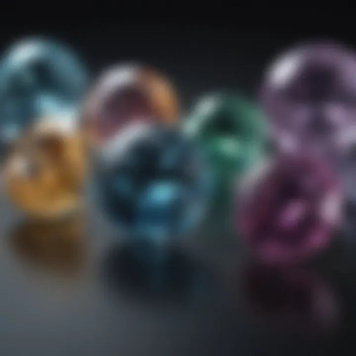 Comparison of different sizes of alexandrite gems.