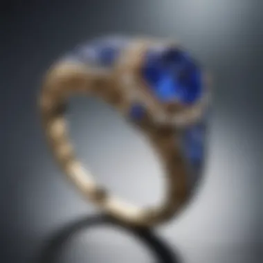 Close-up of a stunning tanzanite ring showcasing its vibrant blue hues and intricate design.