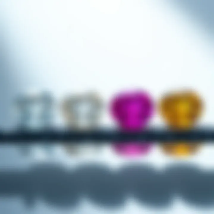 Color Grading in Diamonds Comparison of different diamond colors on a scale