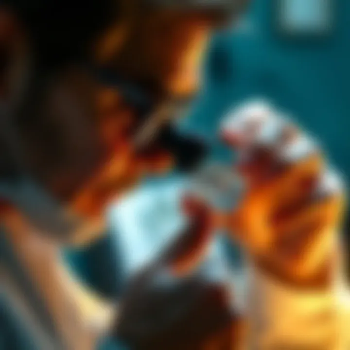 An expert examining a gemstone with a loupe to determine its quality