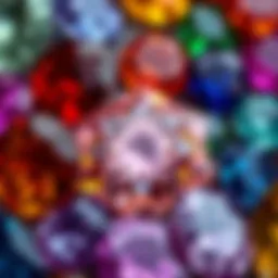 A close-up view of various gemstones showcasing their colors and clarity