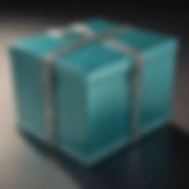 A close-up of Tiffany's iconic blue box, symbolizing luxury