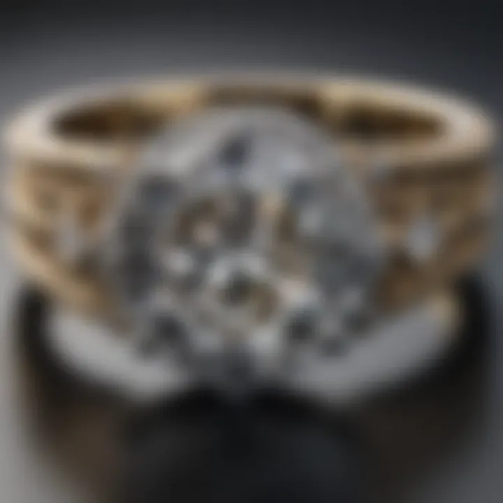 A close-up view of a diamond ring showcasing its intricate details