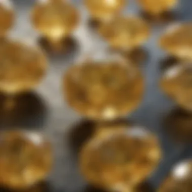 A close-up view showcasing the intricate patterns and inclusions in a yellow rough diamond